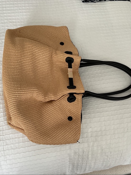 Urban Expressions Handbags - Urban Expressions Classic Tan Woven Tote Bag with Black Handles